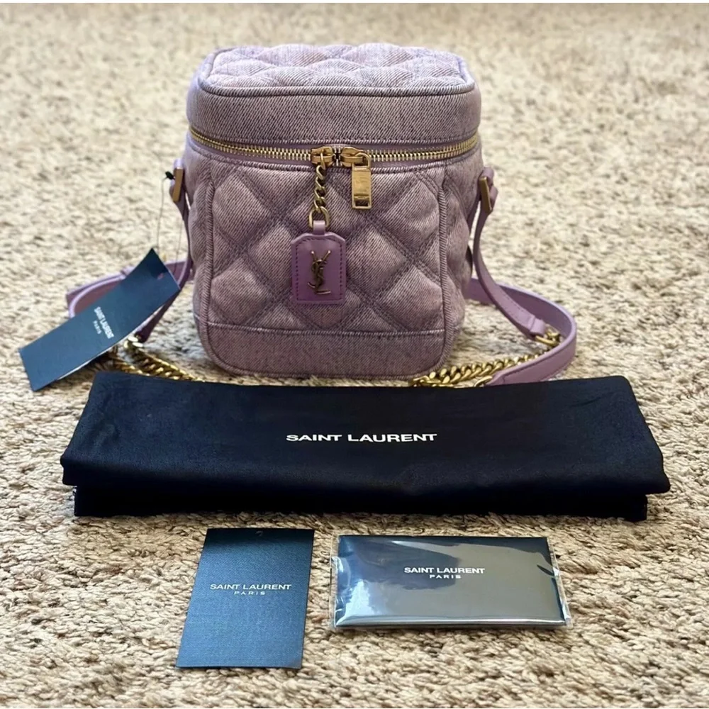 ❤️❤️SOLD❤️❤️YSL 80S Lilac Denim Vanity Crossbody - Picture 1 of 6